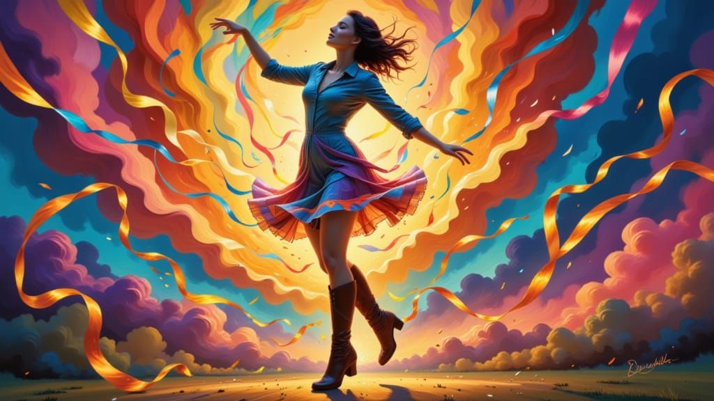 Woman with Welcome Sign in Digital Art Style