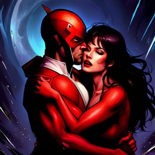 Daredevil and Elektra in Rococo Space Art