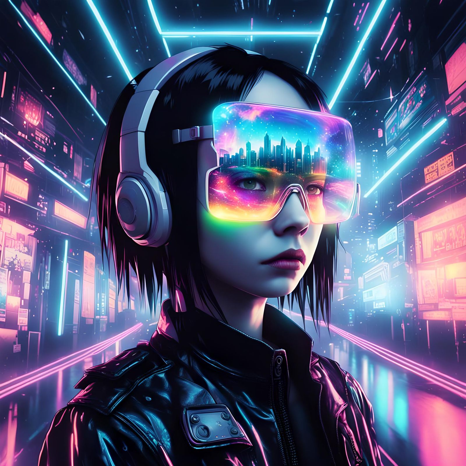 Ethereal Gothic Scene with Neon Lights