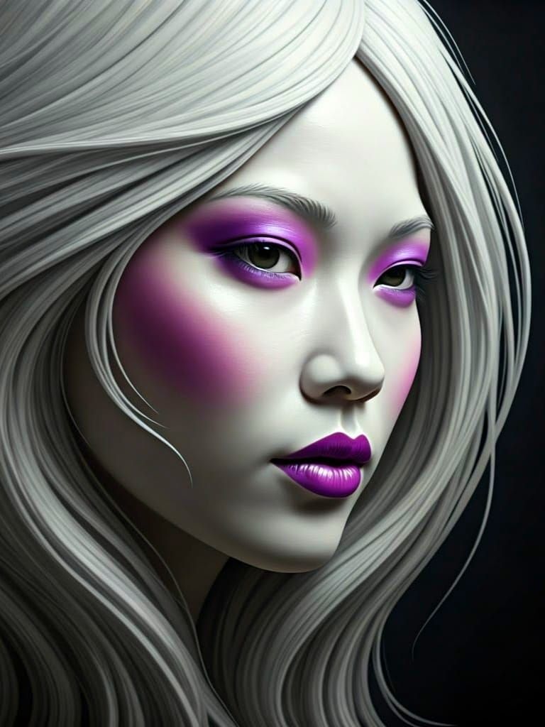 Ceramic Beauty Adorned with Lavish Purple Makeup