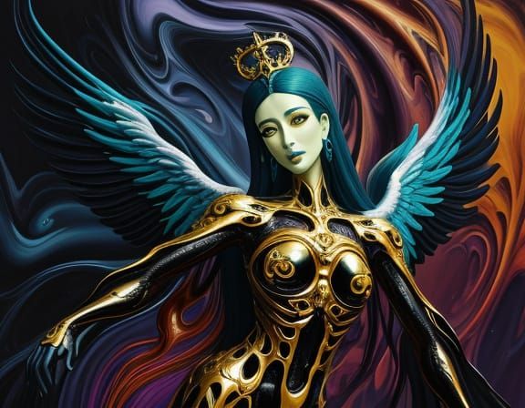 Surreal Angel with Distorted Features in Twisted Marble Arch...