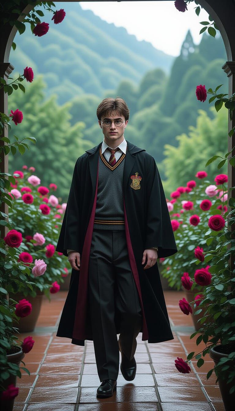 Harry Potter in Cyberpunk Garden of Roses