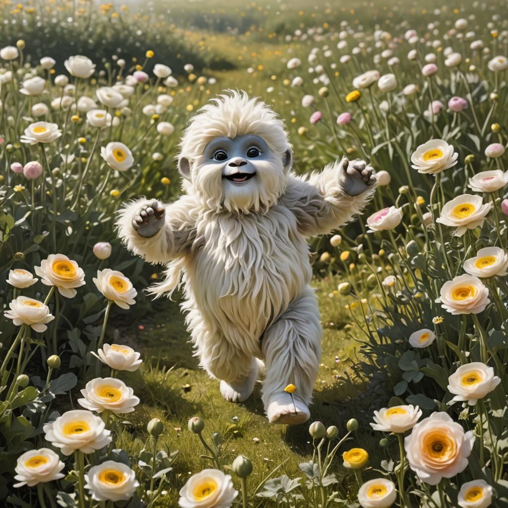 Baby Yeti's Ballet in a Ranunculus Field