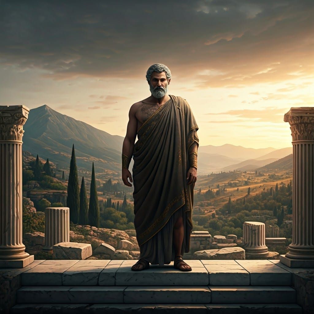 Regal Statesman in Ruined Greek Landscape