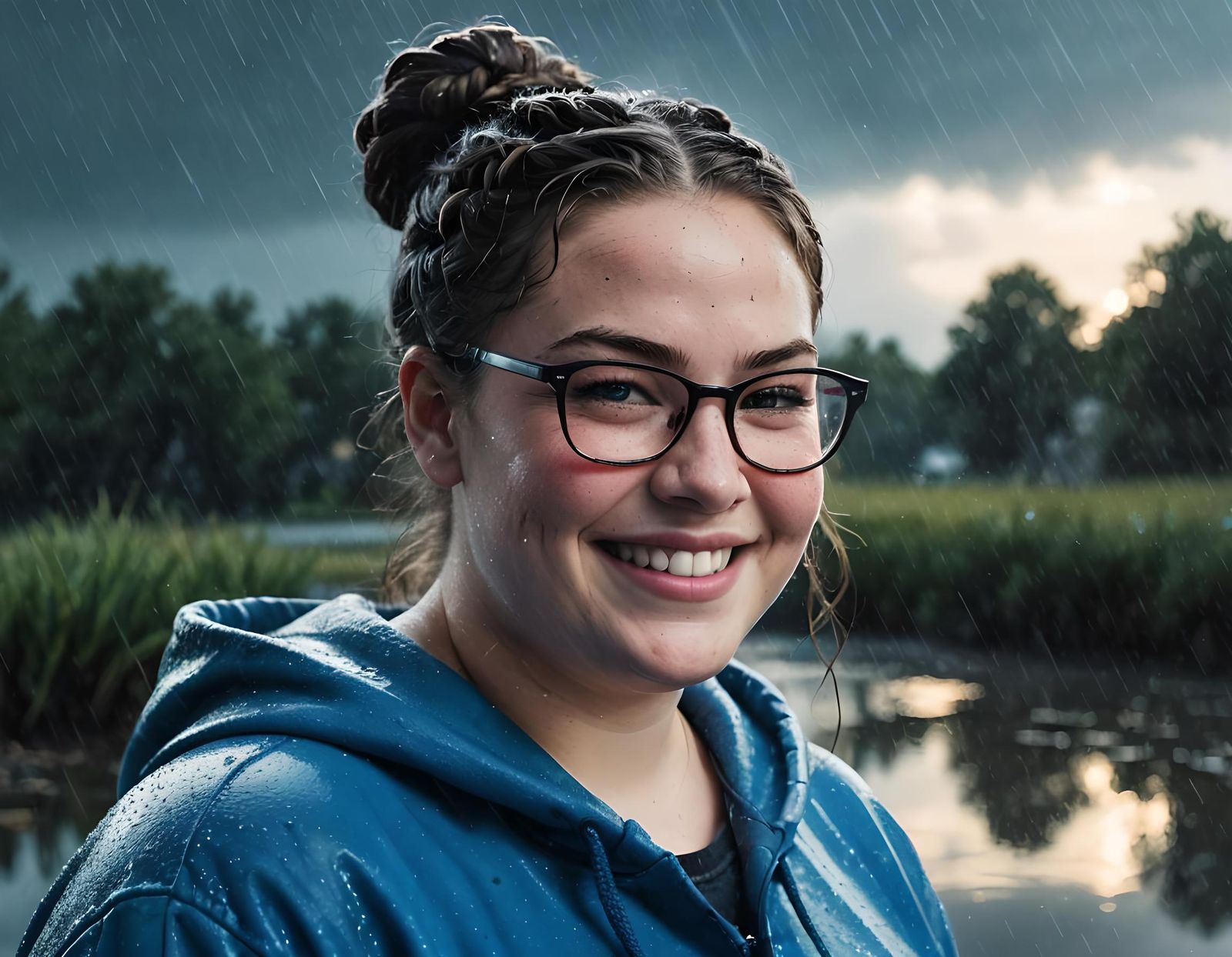 Woman with Braid in Rainy Matte Painting