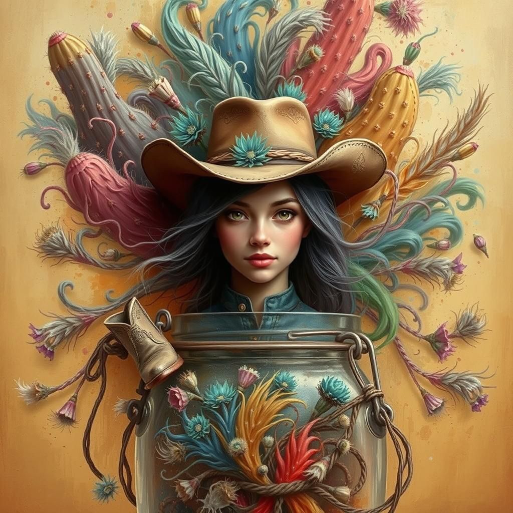 Cowgirl in Antique Jar, Digital Painting