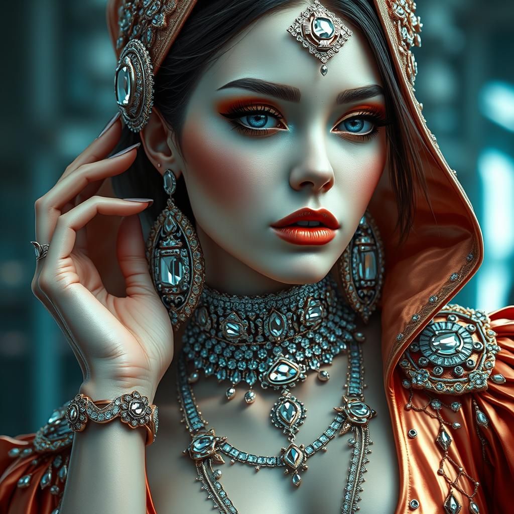 Cyberpunk Woman Portrait with Metallic Jewellery