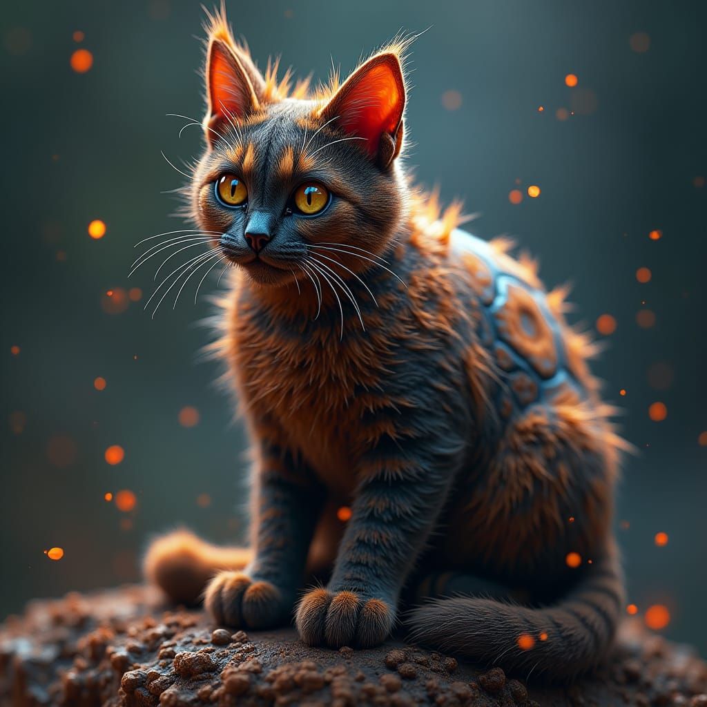 Graceful Tortoiseshell Cat in Detailed Digital Painting