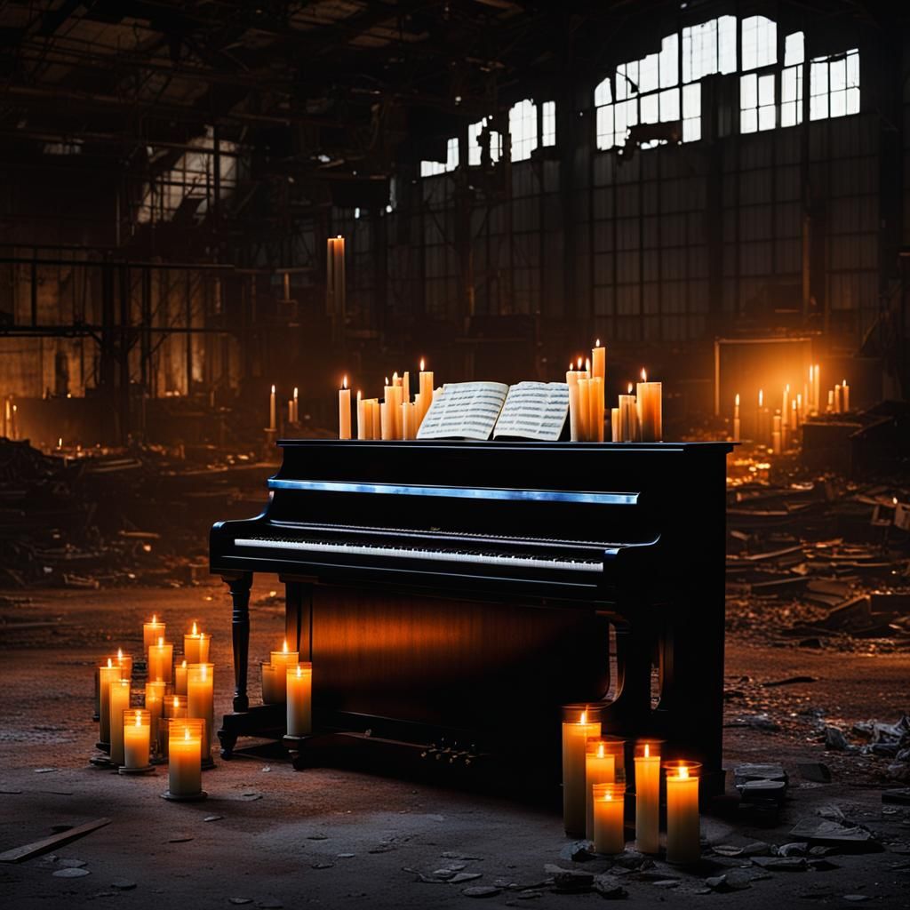 Candlelit Piano in Abandoned Warehouse