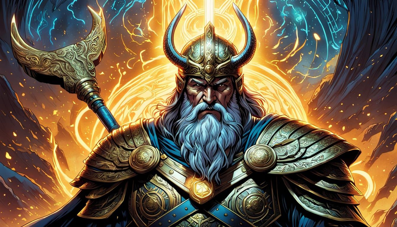 Majestic Odin in Vibrant Comic Book Art