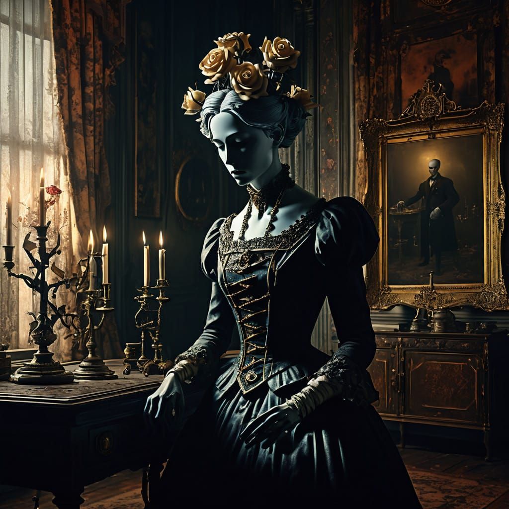 Steam-Powered Scholar Surrounded by Whimsy and Shadows