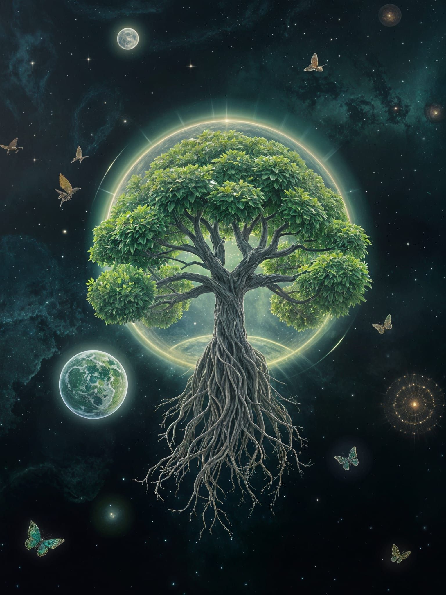 Majestic Tree Drifting in Space as Expressionist Oil Paintin...