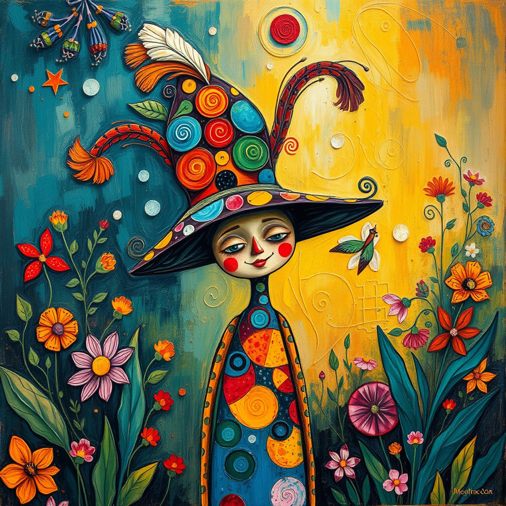 Whimsical Figure in Funny Hat, as Expressionist Impasto