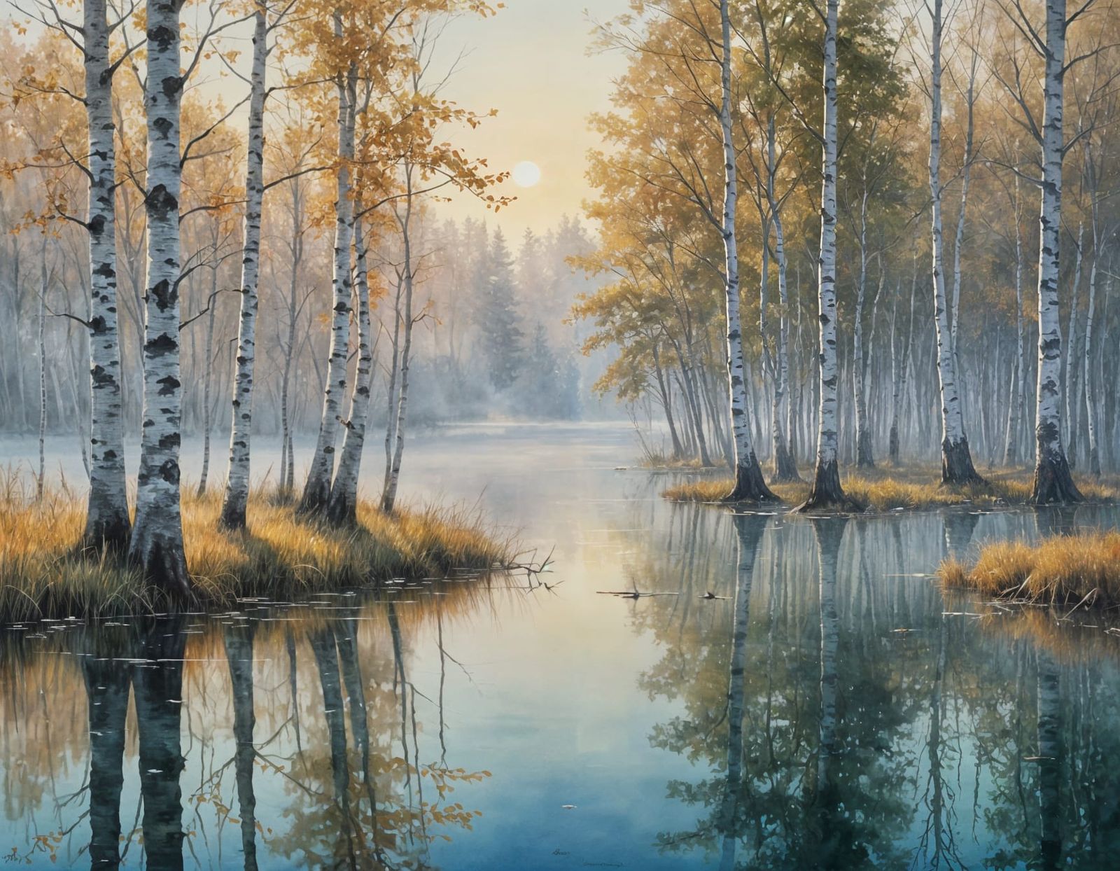 Surreal Lost Island Above Lake: Watercolour Painting