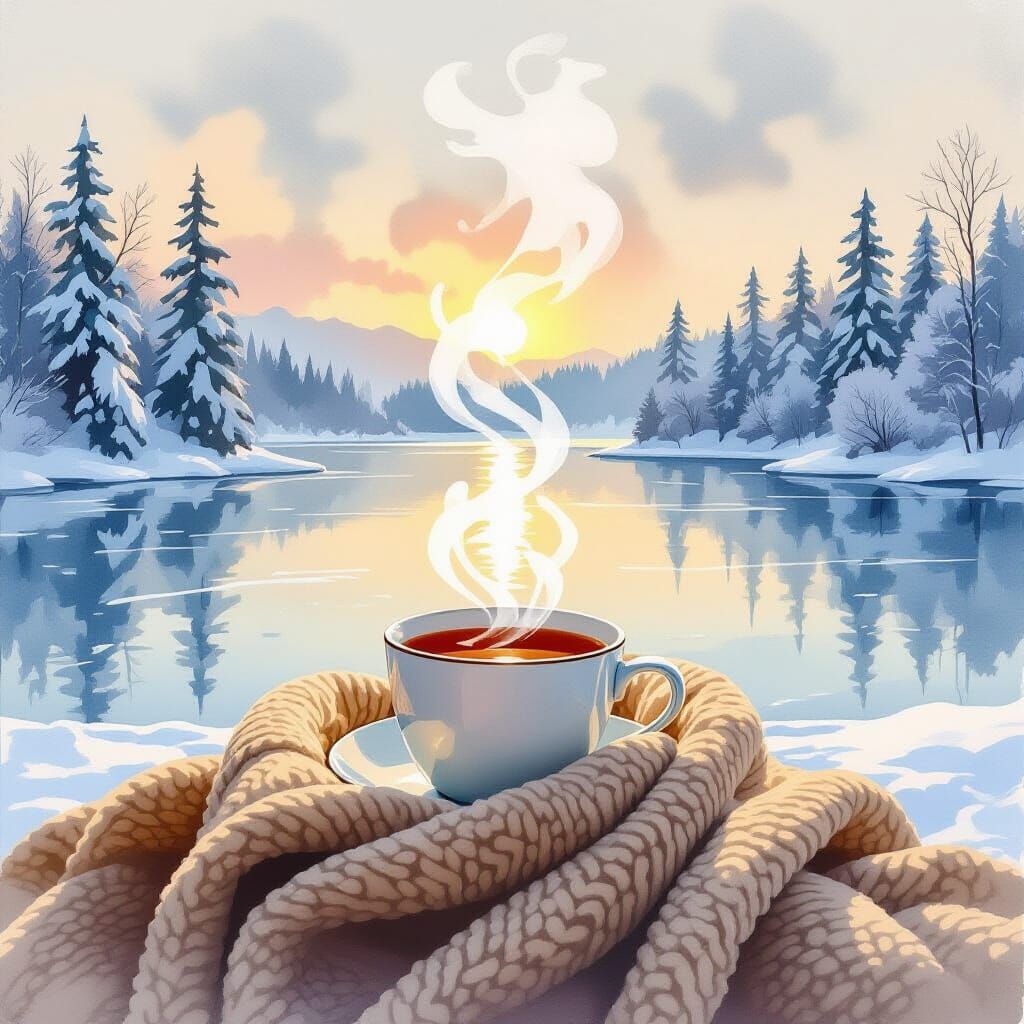 Tea on Frozen Lake: A Romantic Landscape