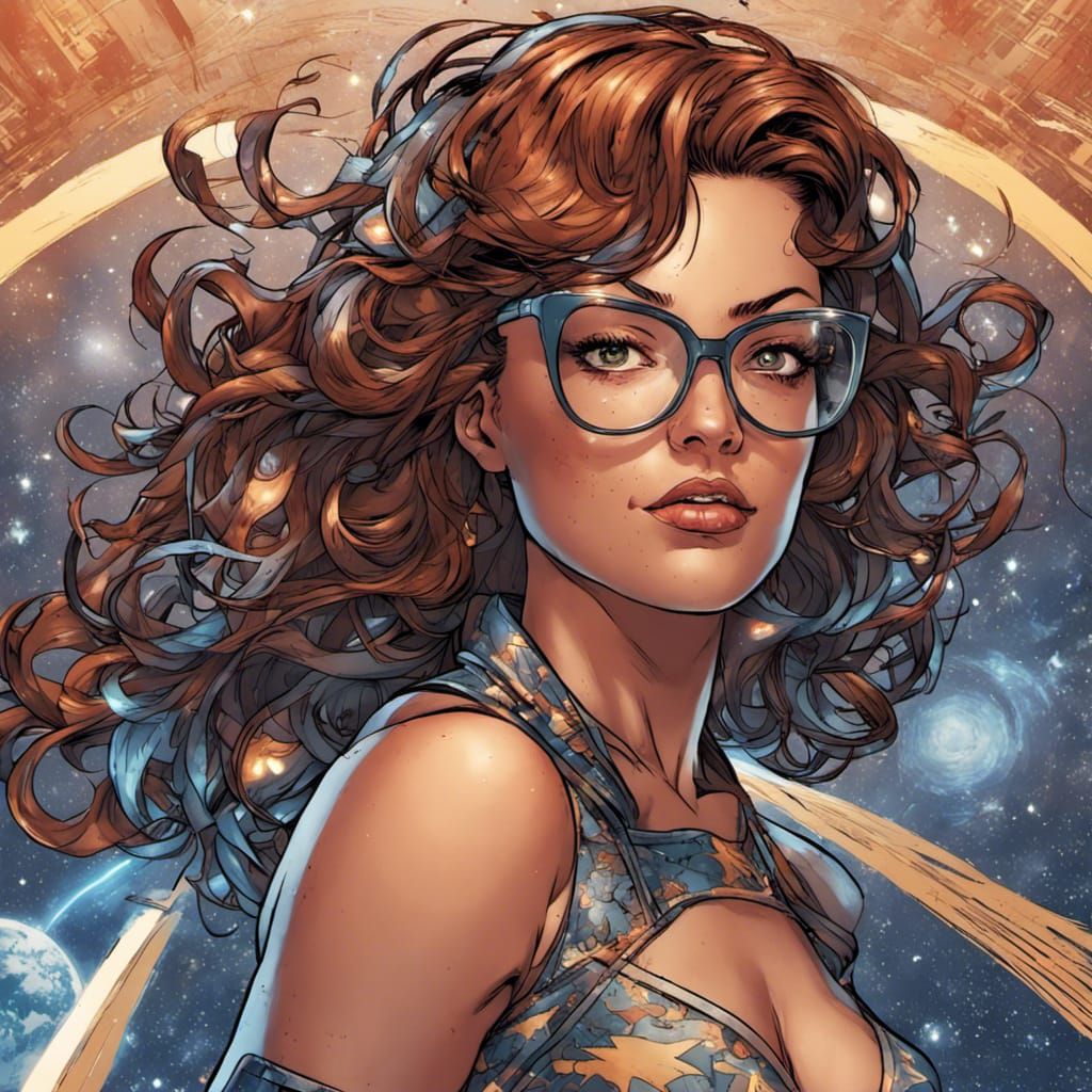 Female Superhero Comic Art in Cosmic Romper