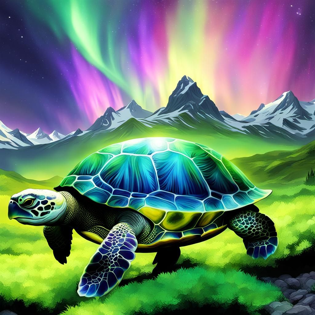 Green Turtle: Abstract Shining Mystery Art