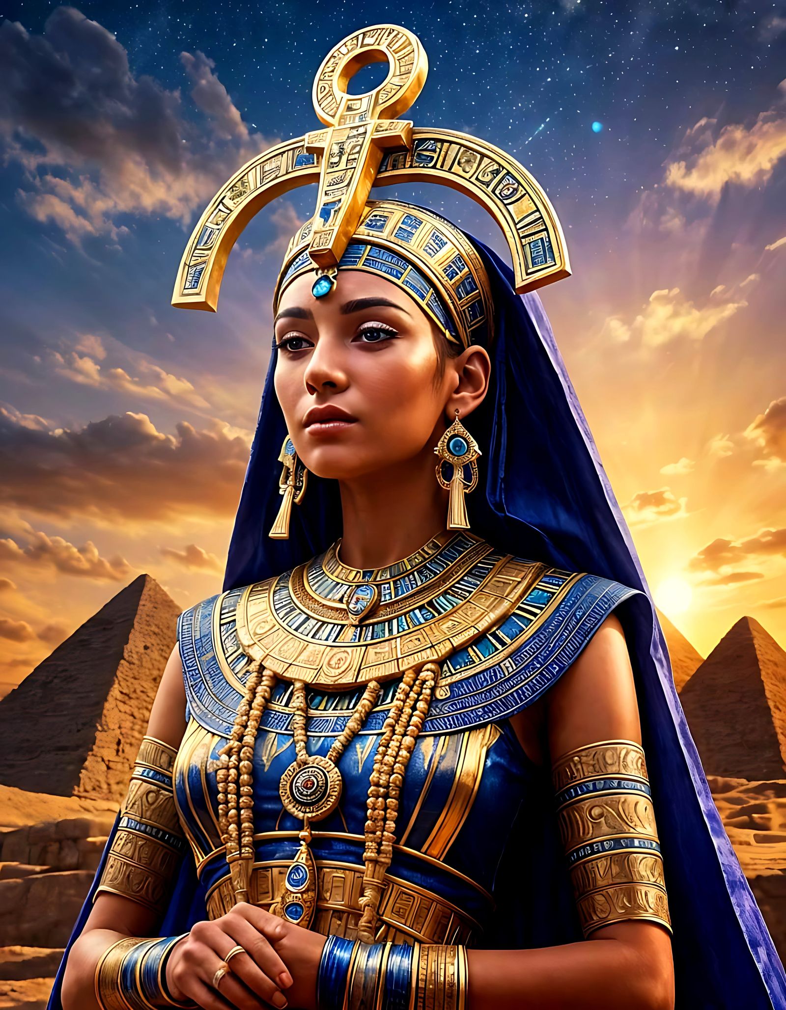 Ancient Egyptian Priestess in Celestial Splendor