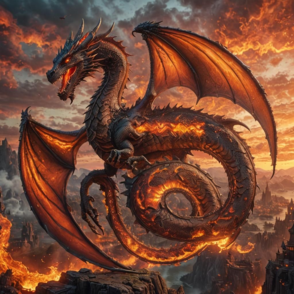 Fiery Dragon Soaring Across the Sky