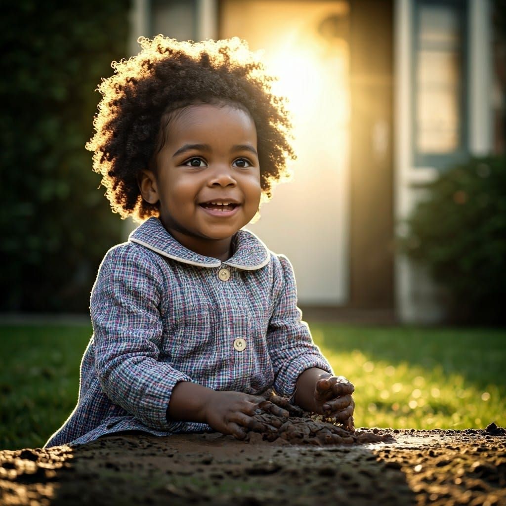 Happy Girl Making Mud Pies: 1960s Style Photography