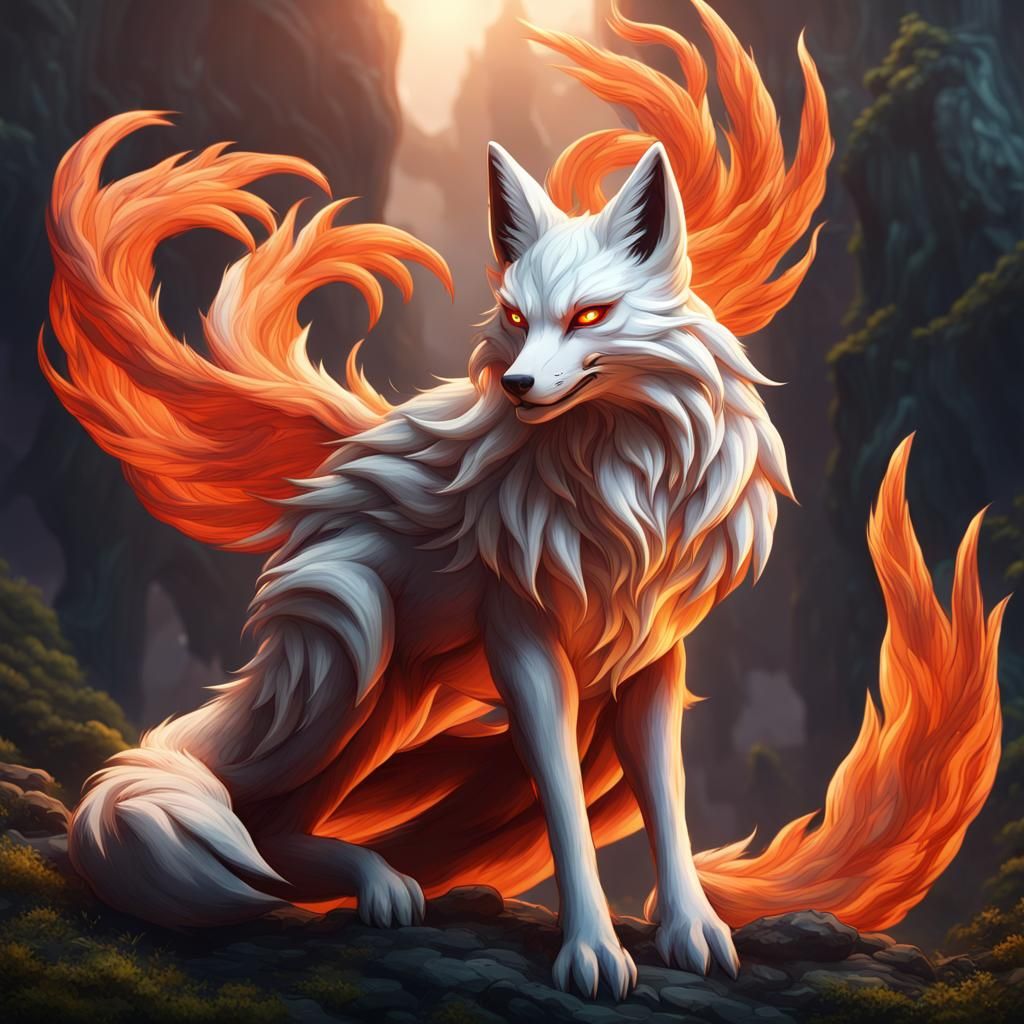 Detailed Nine-Tailed Fox Fantasy Concept Art
