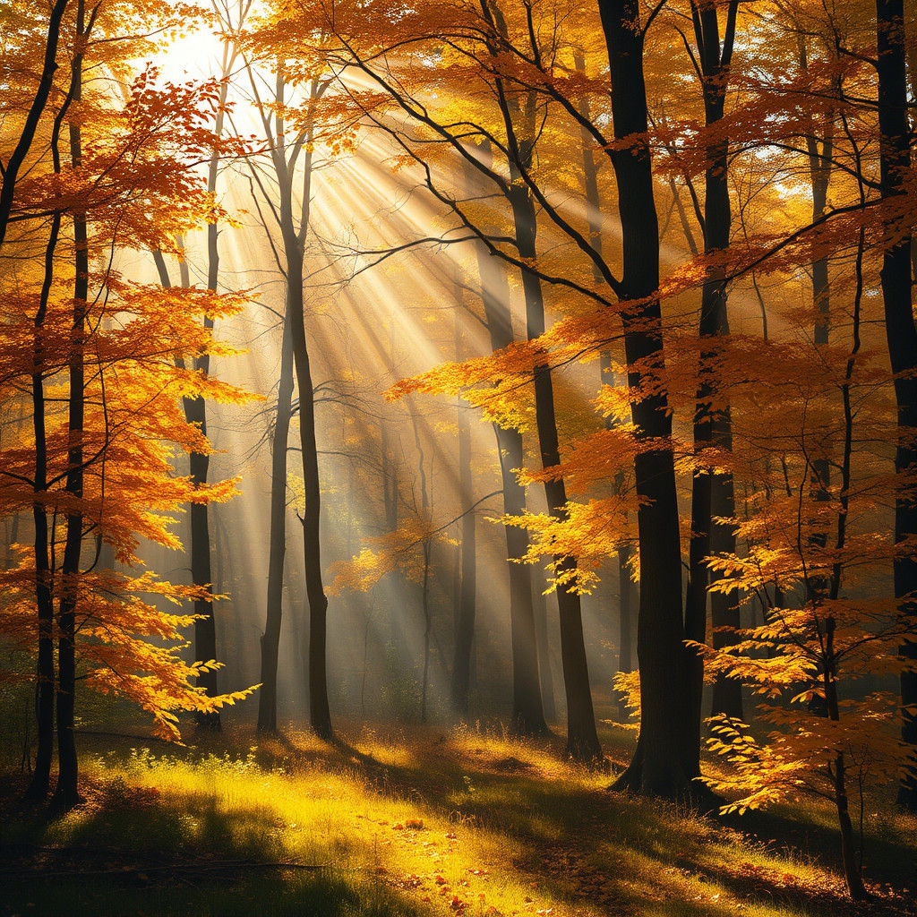 Sunlit Autumn Forest in Impressionist Style