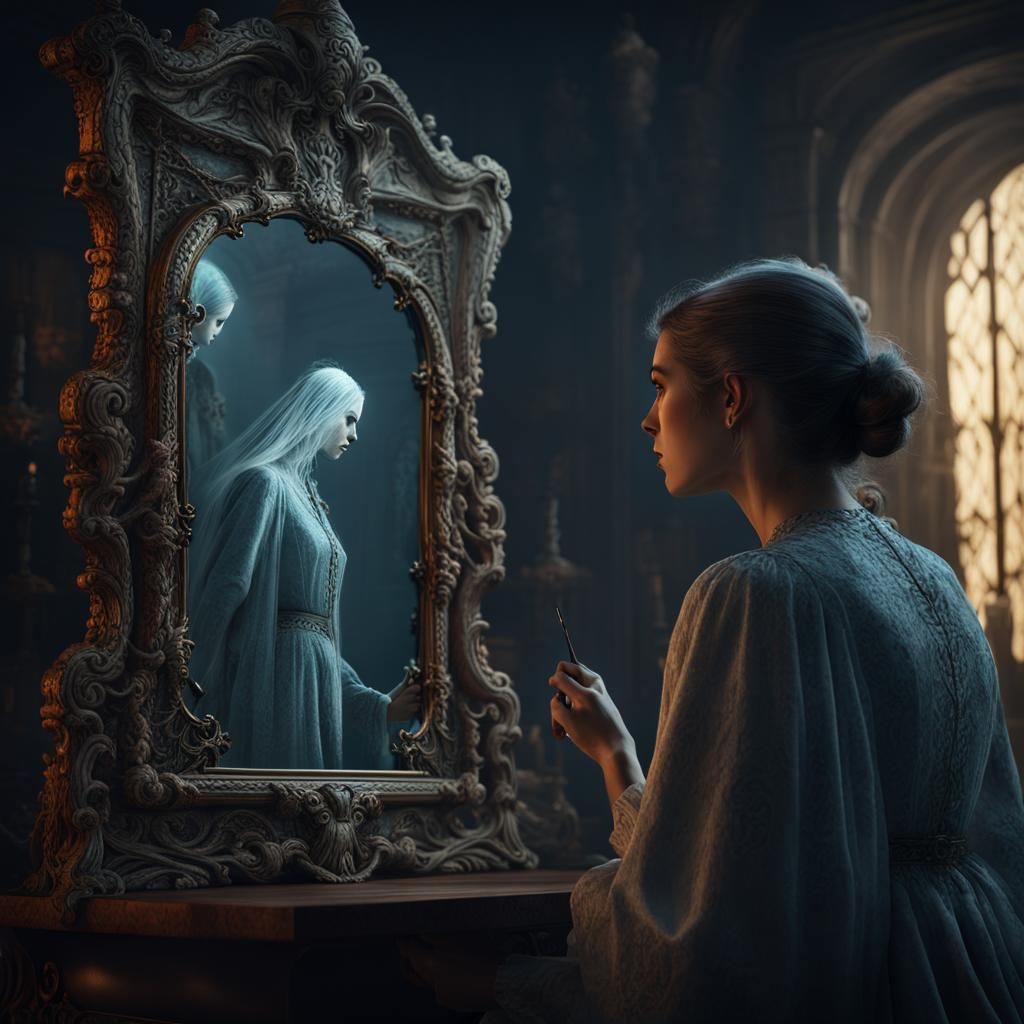 Woman, Mirror, Ghost: Detailed Fantasy Art