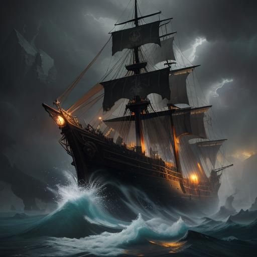 1790's Pirate ship, in a storm