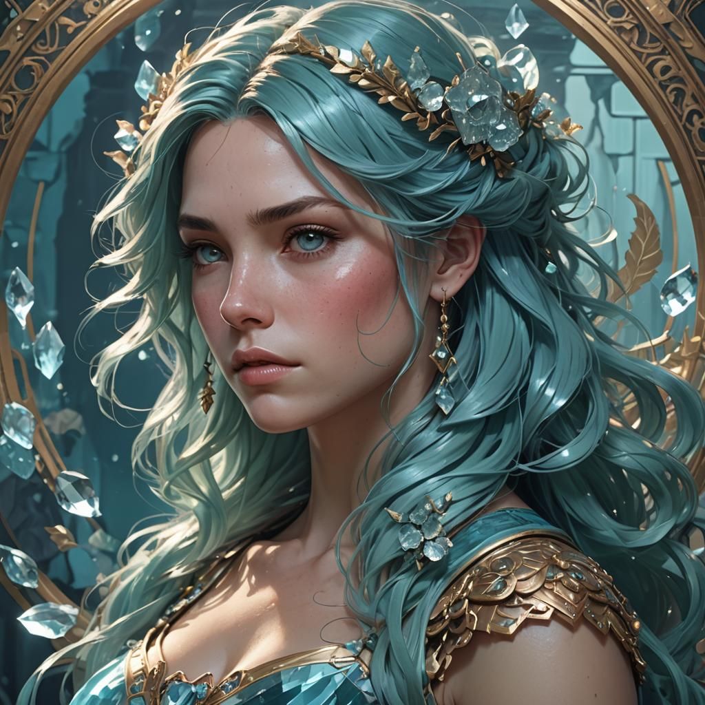 Aquamarine Portrait in Hyperdetailed Splash Art Style