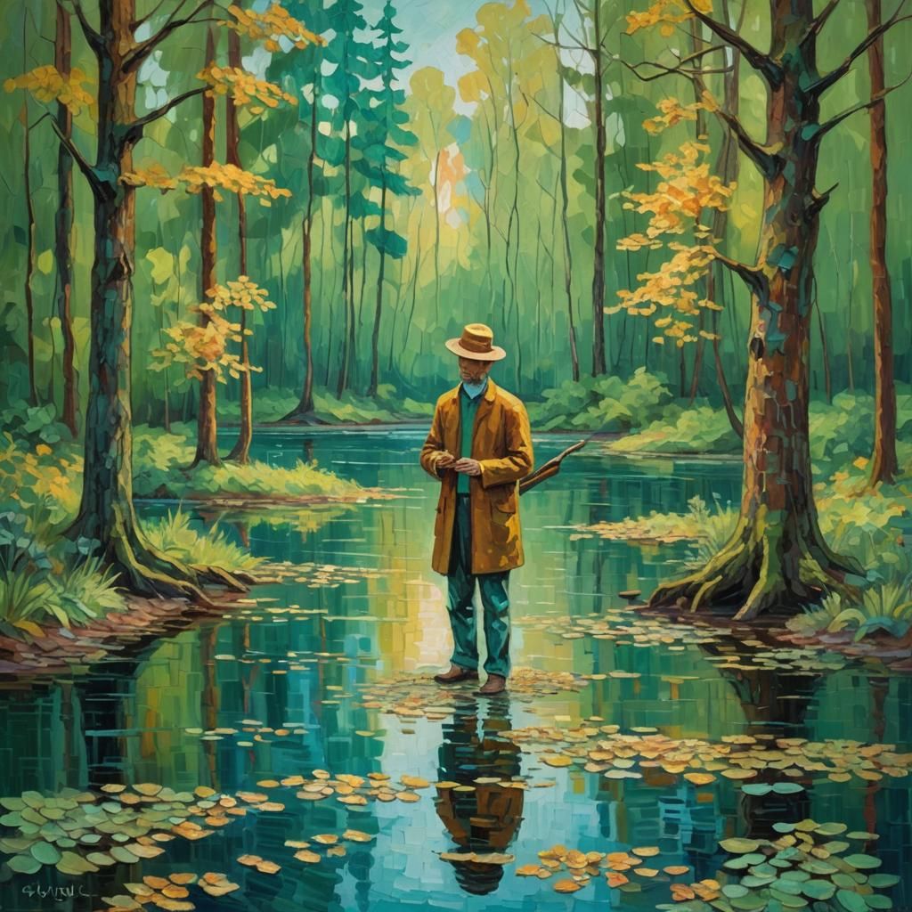 Lush Forest Singer in Expressionist Impasto Painting