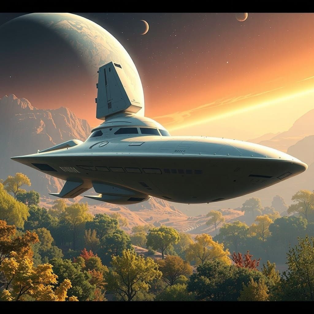 Sleek Futuristic Spaceship in Hyper-Realistic Metallic and W...