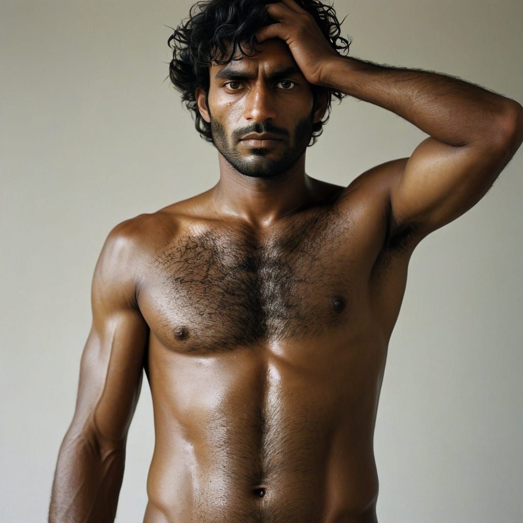 Dark Brown Skin and Lush Body Hair in Intimate Portrait
