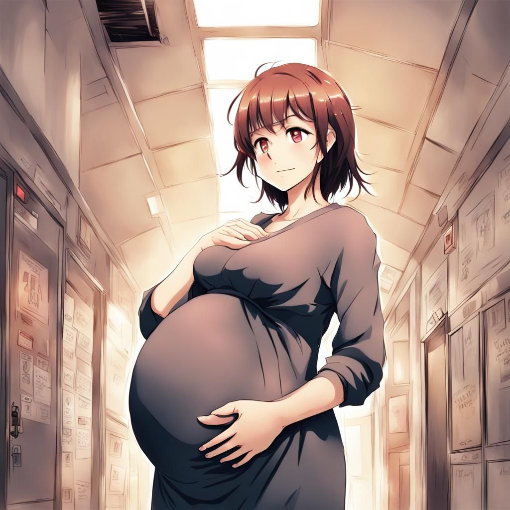Anime Style Pregnant Girl Illustration