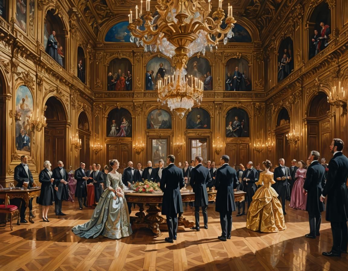 Ornate Hall Gathering in Academic Art Style