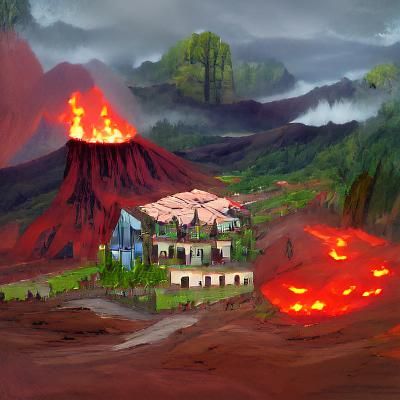 Volcanic Eruption Over Abandoned Village