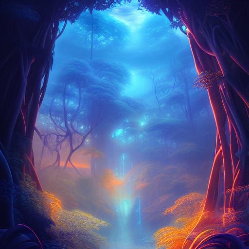 Twilight Jungle Keyhole Landscape in Digital Art Style