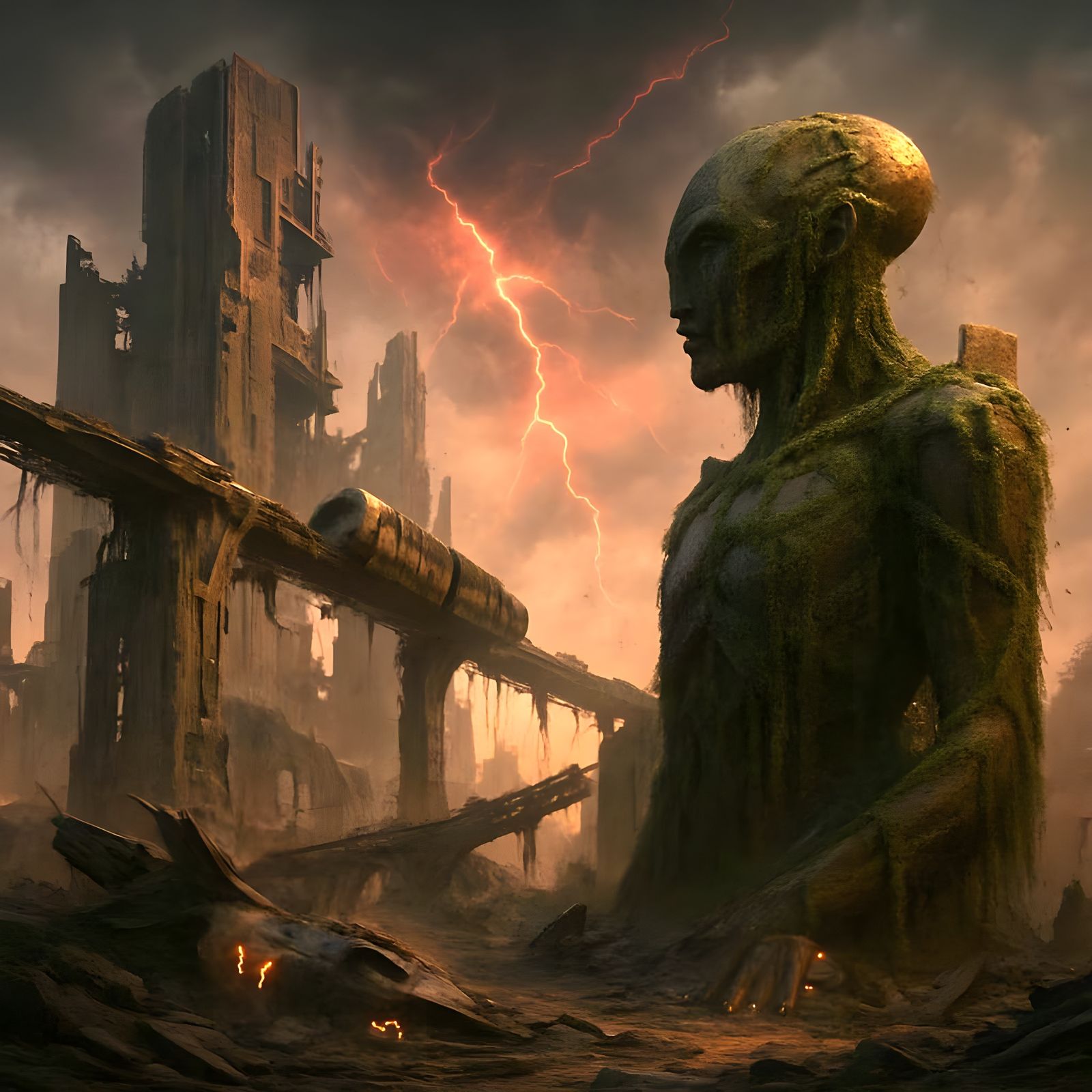 Ruined Alien City in Ominous Storm