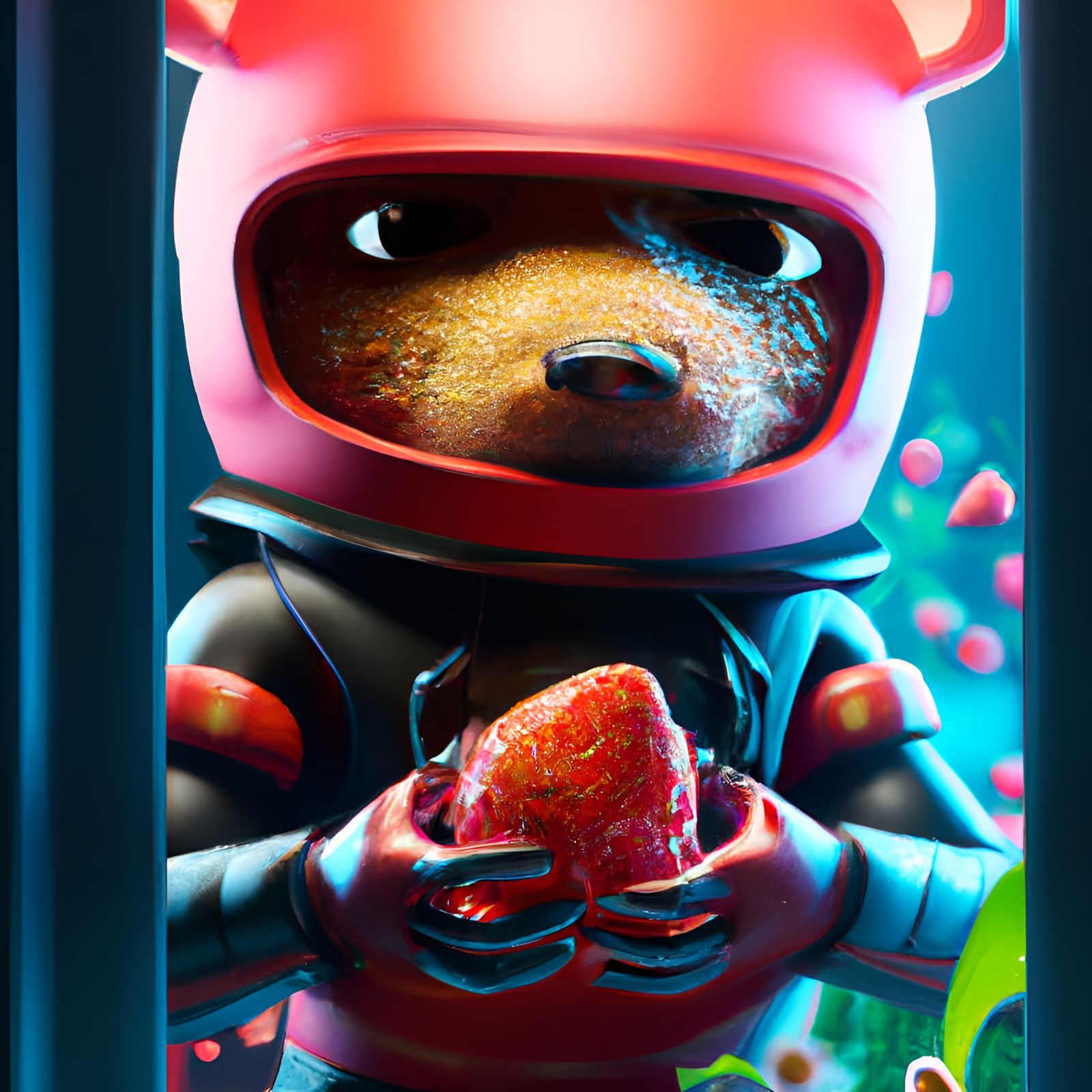Adorable Strawberry Robber in Bank, 3D Render