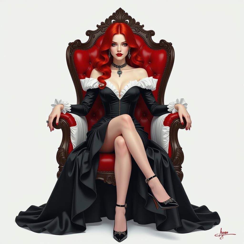 Elegant Gothic Woman with Red Hair in Digital Acrylic Style