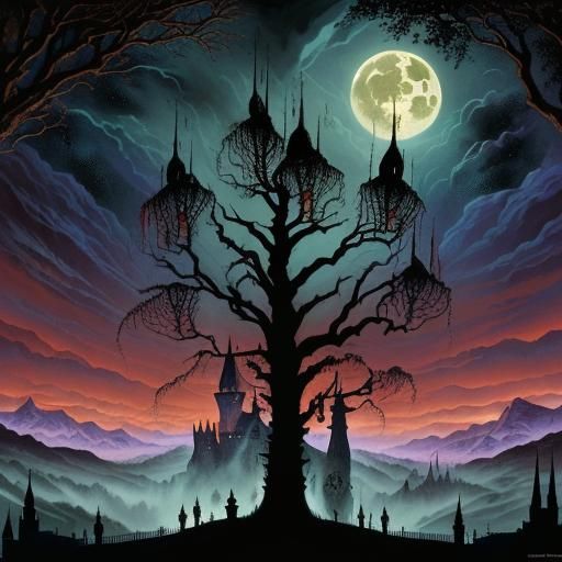 Dracula's Castle: Occult Horror Landscape in Oil