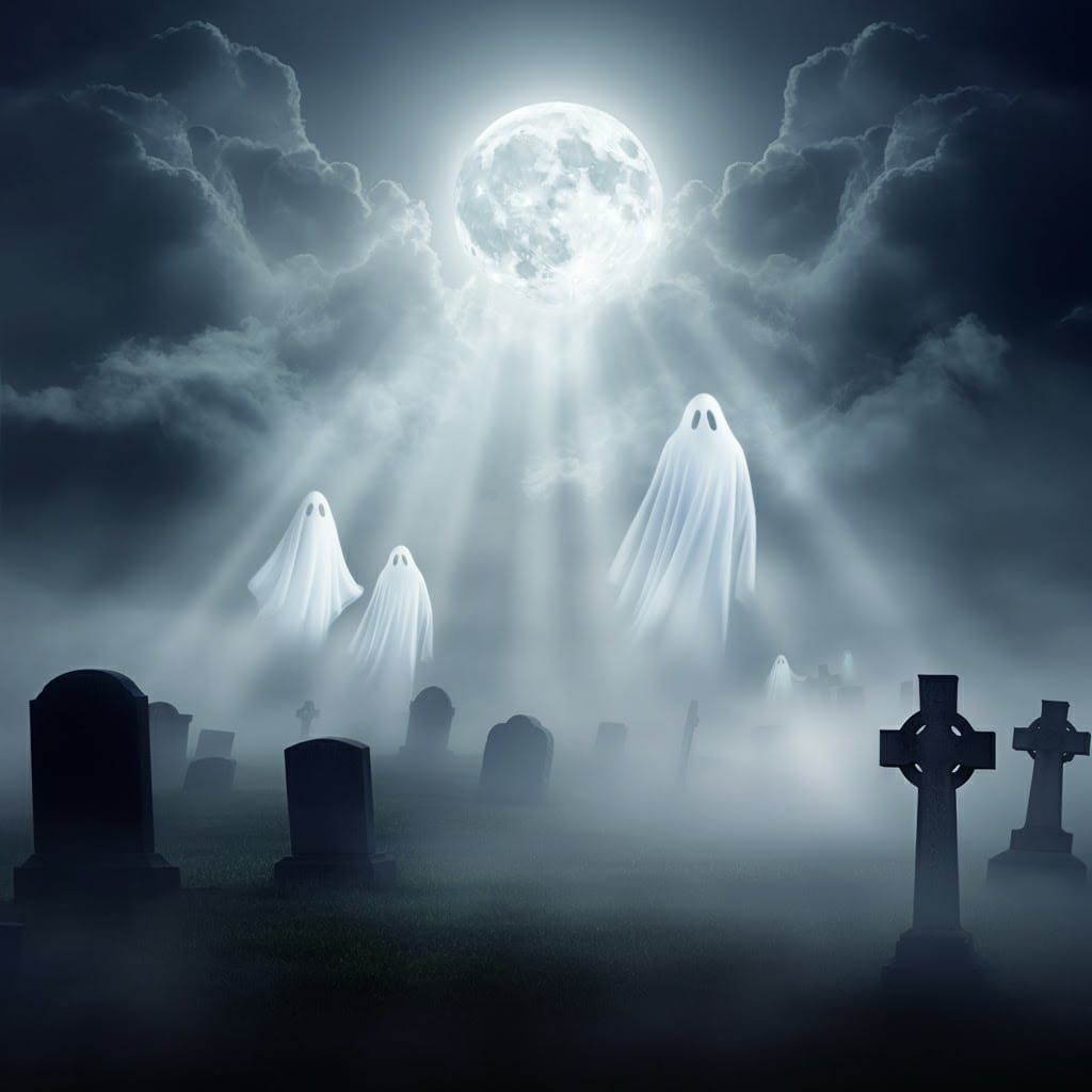 Ghosts Ascending to Heaven in Luminous Moonlight