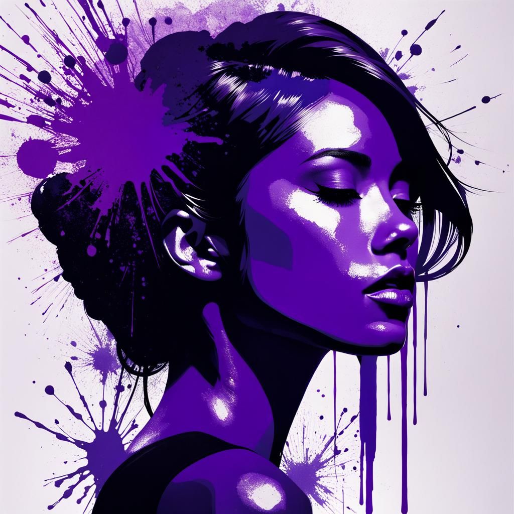 Silhouette Portrait with Ink Splatters in Double Exposure