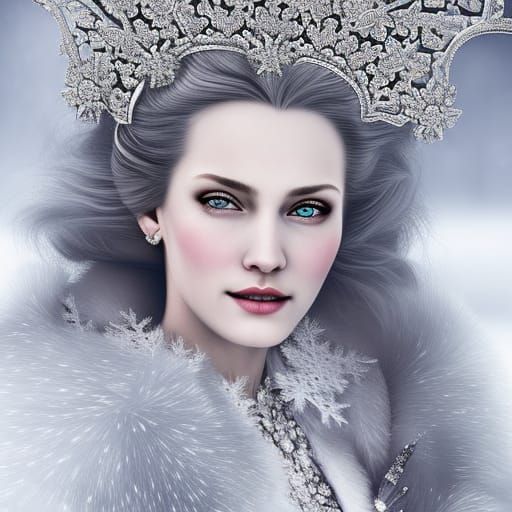 Hyperdetailed Snow Queen Portrait in Fantasy Art Style