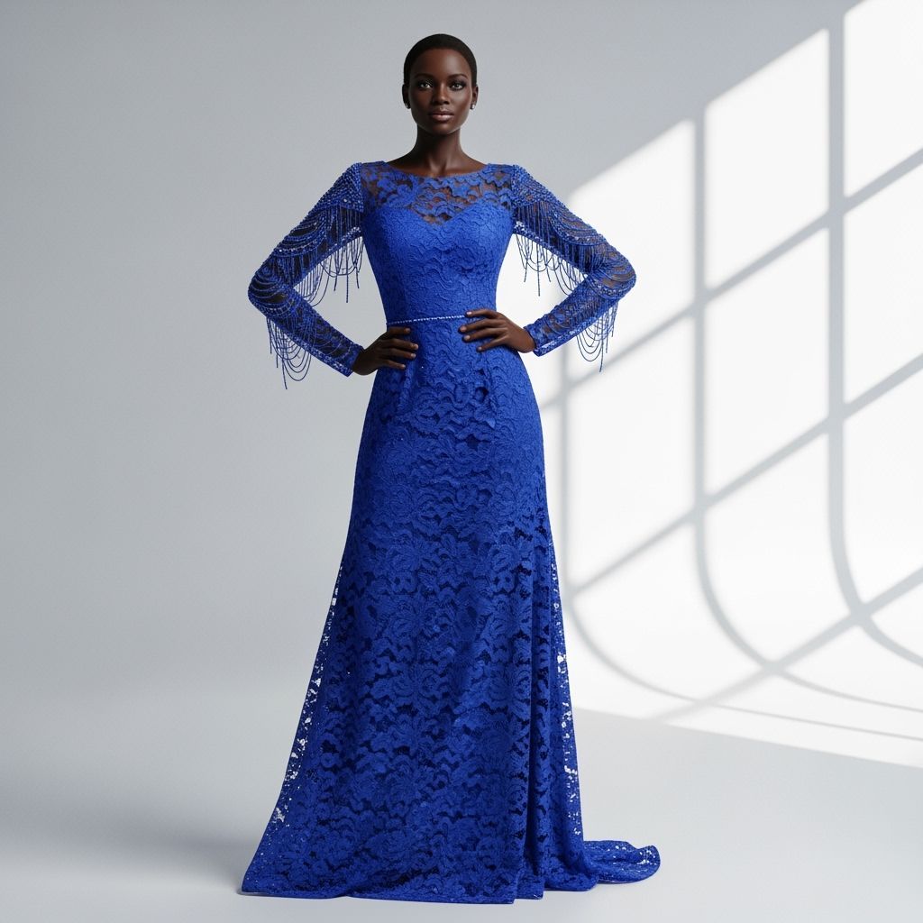 Elegant African Model in Royal Blue Lace Gown