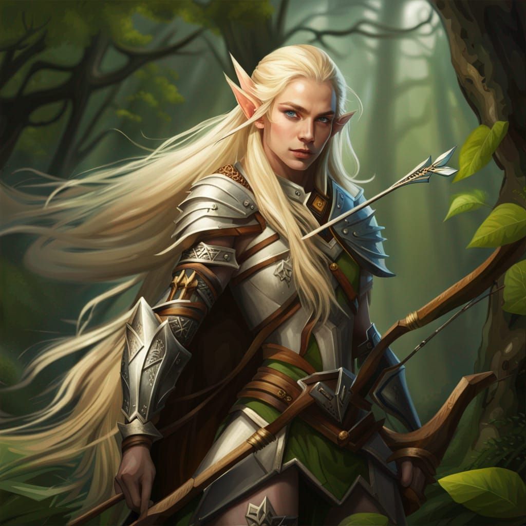 Elf Warrior with Bow and Arrow in Nature
