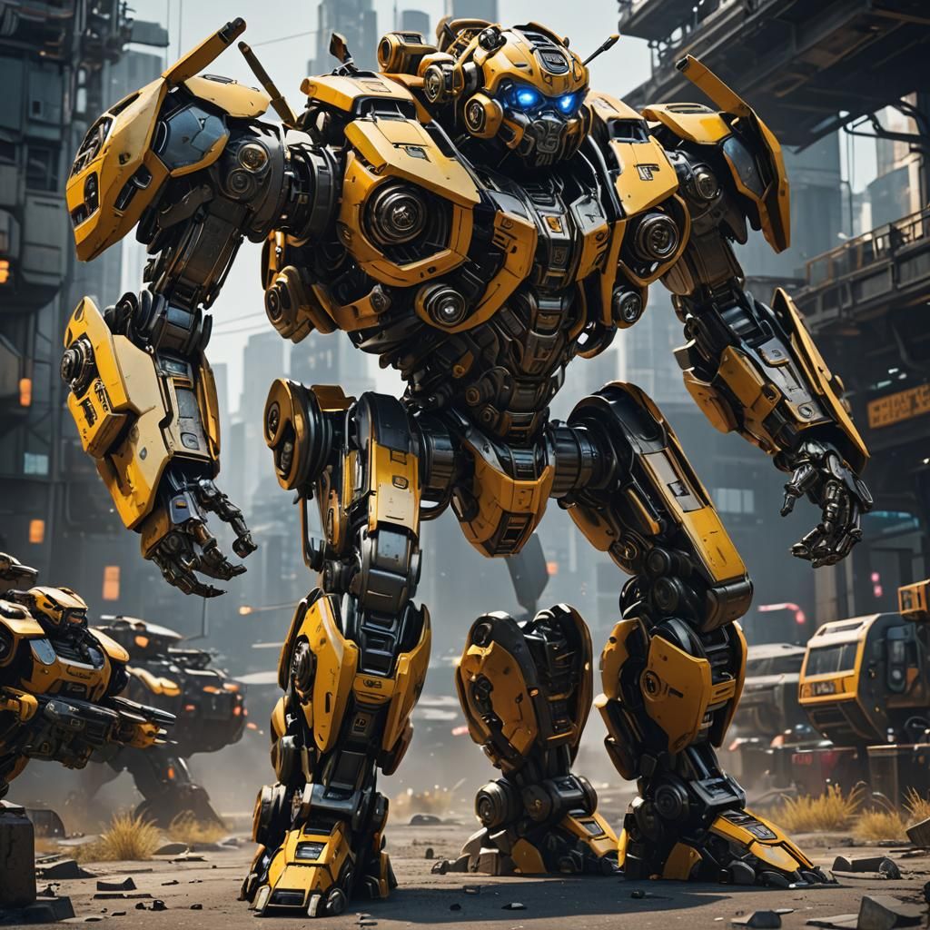 Futuristic Bumblebee Robot in Sci-Fi Scene