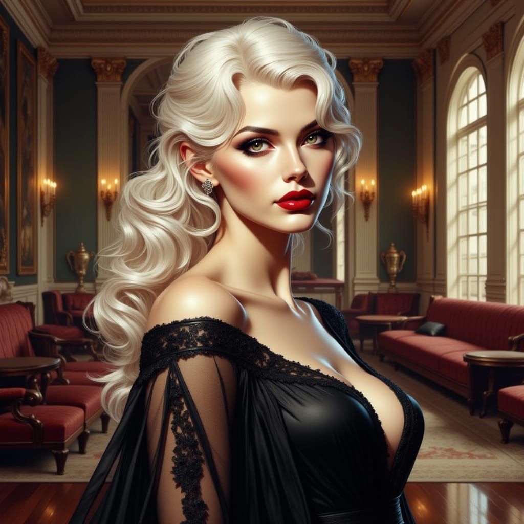 Glamorous Beauty in Impasto Oil Style