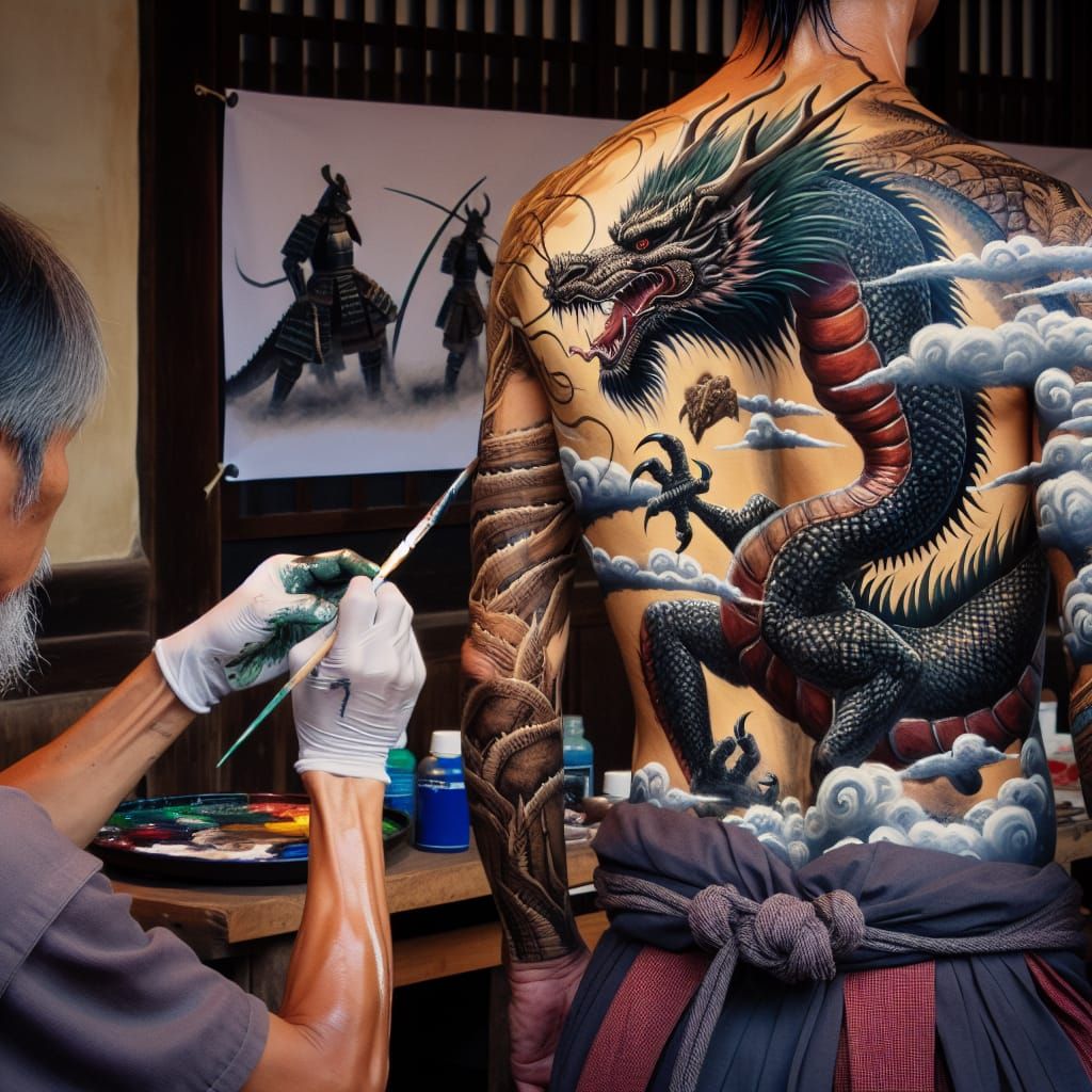 Samurai Dragon Body Painting in Traditional Dojo
