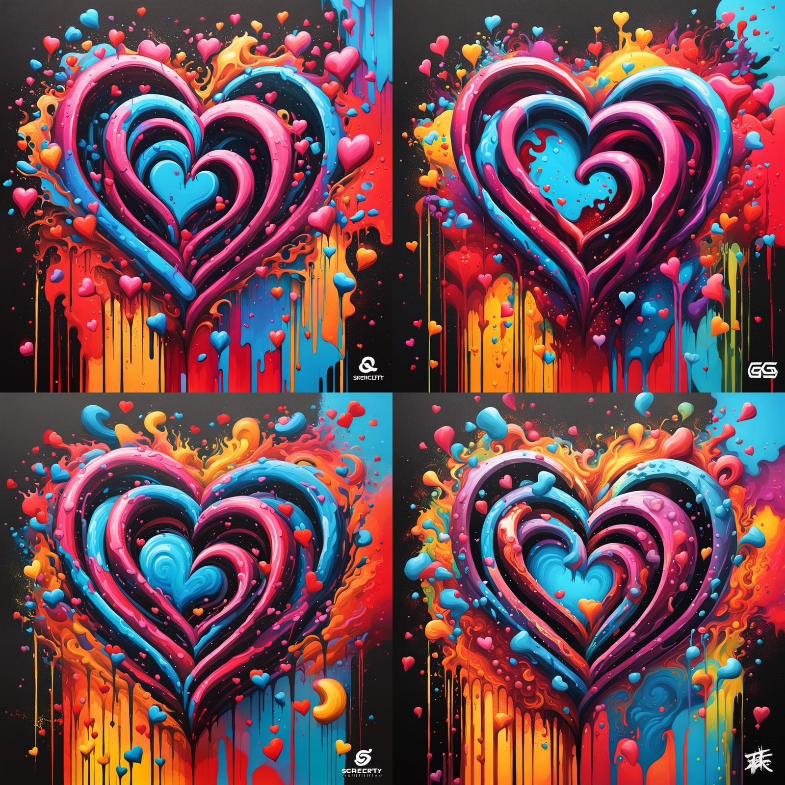 Graffiti Art of Spiraling Infinite Hearts