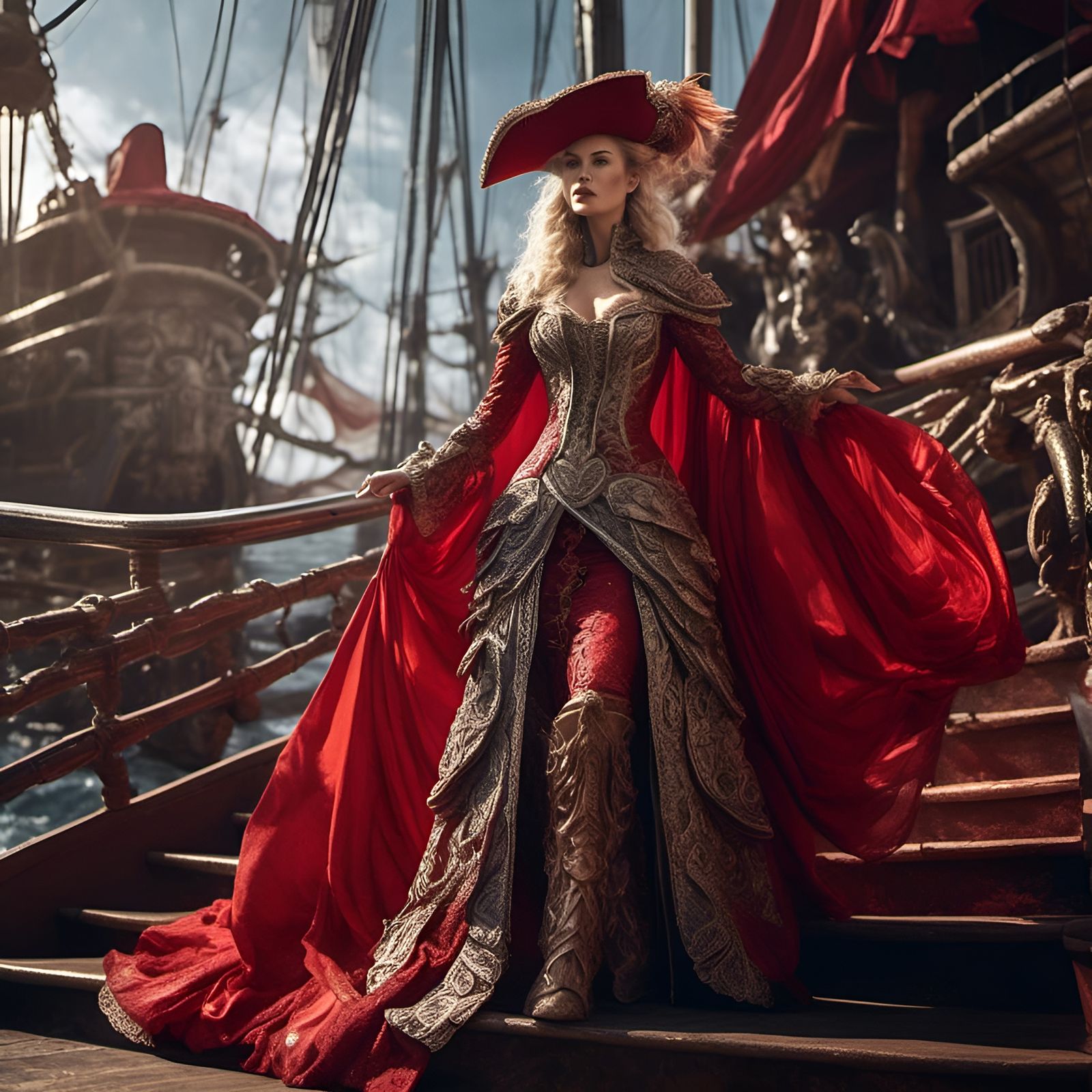 Adventurous Pirate Captain on Deck in Hyperreal Style